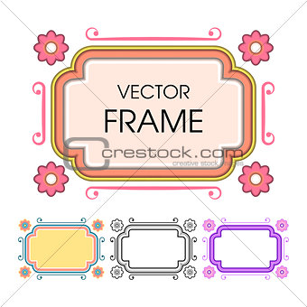 Set of vintage colored frames in a lineart style