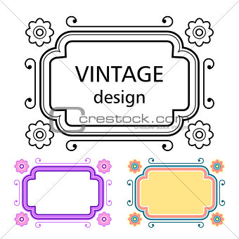 Set of vintage frames in a lineart style