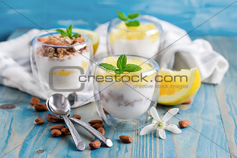 Yogurt with granola and grapefruit