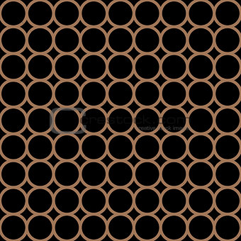 Modern repeating seamless pattern of repeat round shapes. Black and gold circle dot stylish texture. Geometric background. Vector illustration.