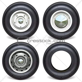Vector Car Tires with White Steel Disks