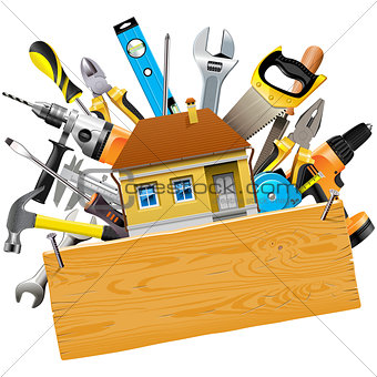 Vector Construction Tools with House