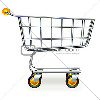 Vector Empty Supermarket Trolley with Yellow Wheels