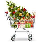 Vector Supermarket Cart with Christmas Tree
