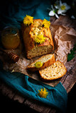 dandelion petal and honey  bread..selective focus