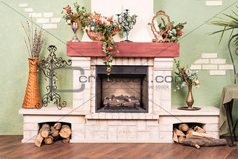 Decorative fireplace, as part of the interior