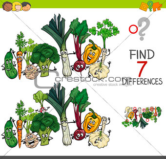 find differences game with vegetables characters
