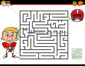cartoon maze activity with boy and football