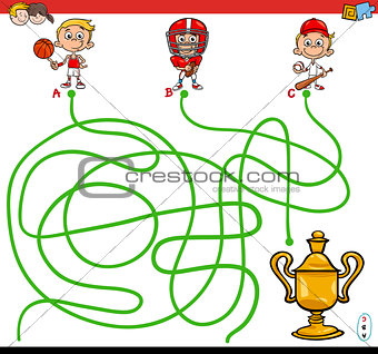 paths maze game with kid and sports