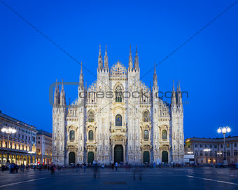 MILAN, ITALY - APRIL 28th, 2018: turists during blue hour taking