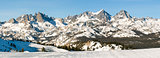 Groomed run looking out over Minaret range in Mammoth Lakes, CA