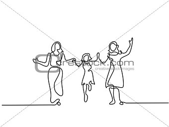Family with mother, grandmother and girl walking