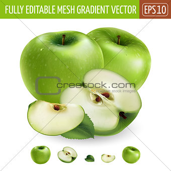 Green apple on white background. Vector illustration