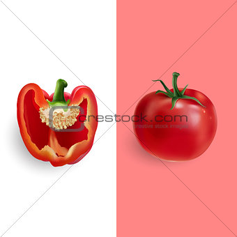 Red pepper and tomato. Vector illustration
