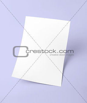 White blank document paper template with purple background