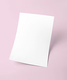 White blank document paper template with pink background