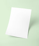 White blank document paper template with green background