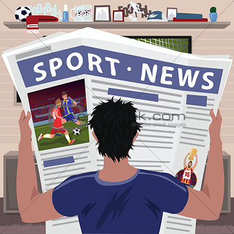 Soccer fan reading sports news