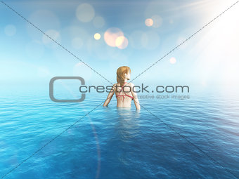 3D female image in a tropical sea