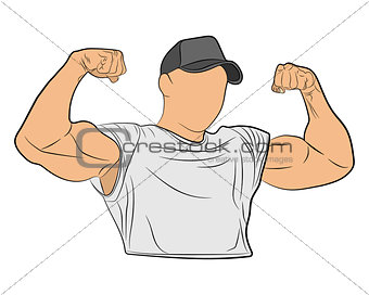 inflated body muscle man vector drawing illustration