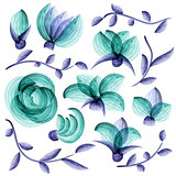 Watercolor vector floral elements