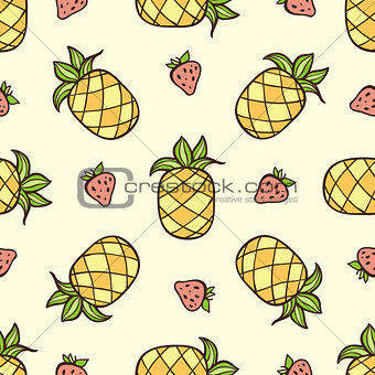 Pattern with strawberry and pineapple