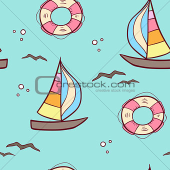 Pattern with sailing ship and lifebuoy