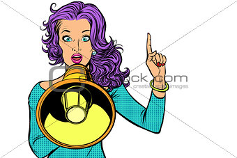 woman with megaphone, isolated on white background