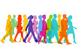 Colorful group of people are walking