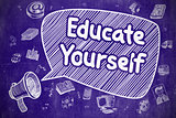 Educate Yourself - Cartoon Illustration on Blue Chalkboard.
