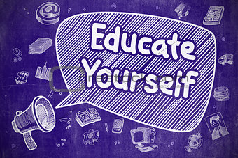 Educate Yourself - Cartoon Illustration on Blue Chalkboard.