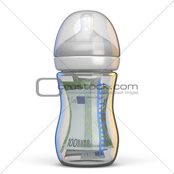 Baby bottle full of euro bills 3D
