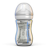 Baby bottle full of dollar bills 3D