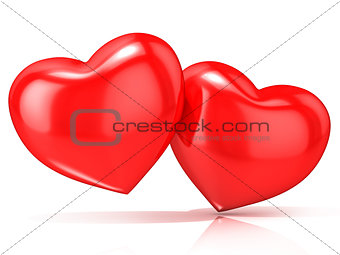 Two red hearts. 3D