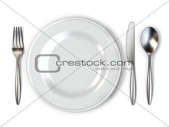Plate, fork, knife and spoon 3D