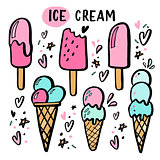Hand drawn illustrations of ice cream.