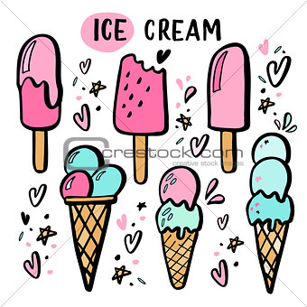 Hand drawn illustrations of ice cream.