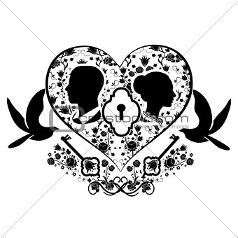 wedding heart with key and doves