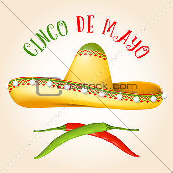 Cinco de Mayo poster with sombrero and hot pepper