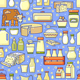 Vector seamless pattern of hand drawn line art dairy.