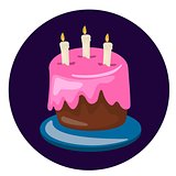 Birthday cake vector. Sweet cream pie with candles on a plate