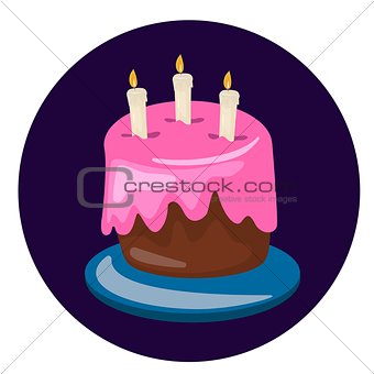 Birthday cake vector. Sweet cream pie with candles on a plate