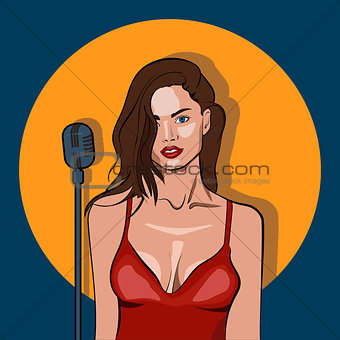 Female singer in karaoke, jazz or blues club live music concert poster
