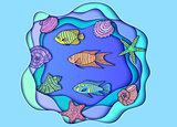 illustration with fishes and shels