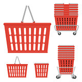 Vector set of plastic red shopping basket