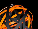 Abstract technology sphere with black and orange rings