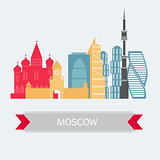 Moscow Russia Skyline with Color Buildings. Vector. Travel and Tourism