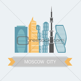 Banner of Moscow city in flat line trendy style. All buildings separated