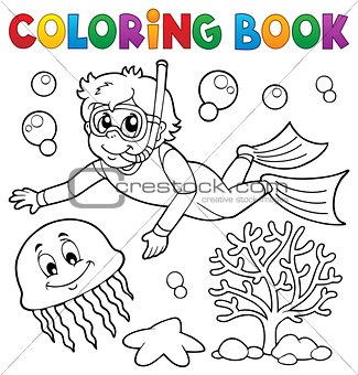 Coloring book boy snorkel diver