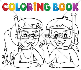 Coloring book children snorkel divers